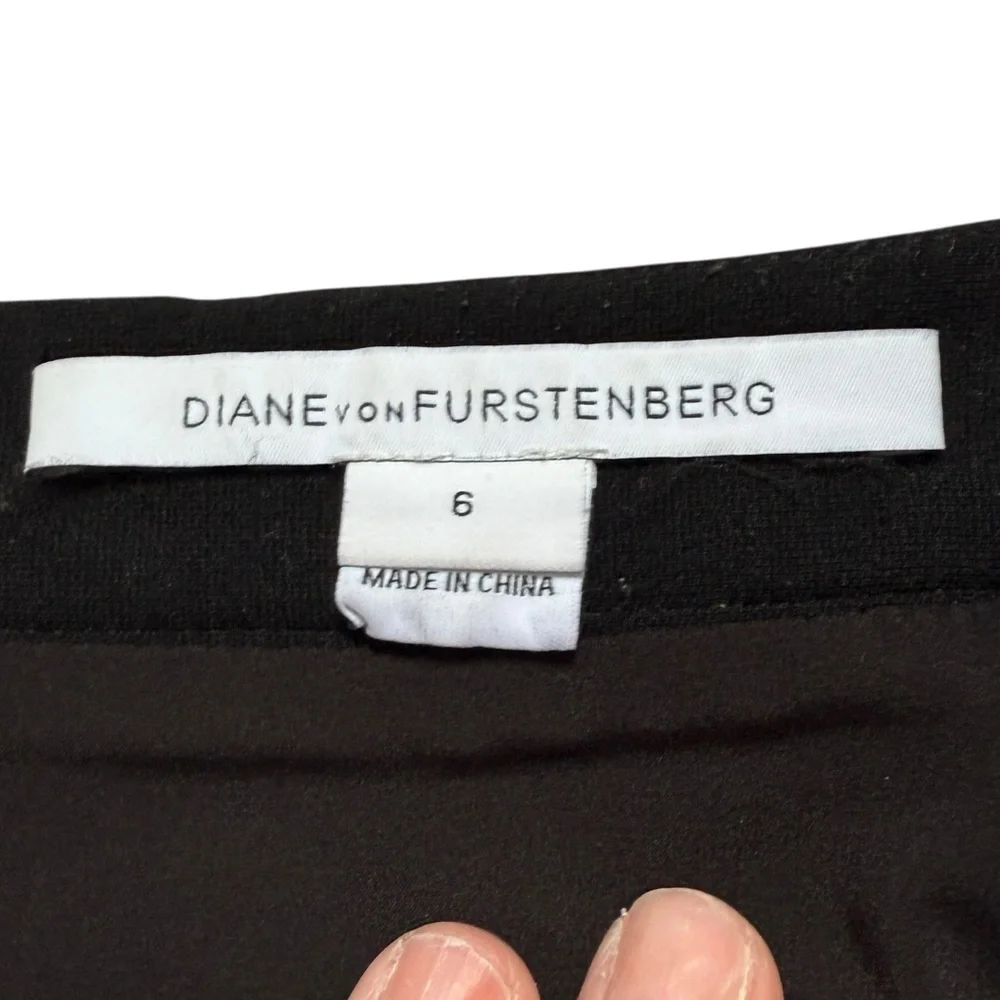 DIANE VON FURSTENBERG Alyce‎ Black and Cream Geometric WOOL BLEND PENCIL Skirt 6